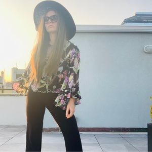 H&M Transparent Floral Kimono Seethrough Floral Bat Wing Bell Flare Sleeve Sheer